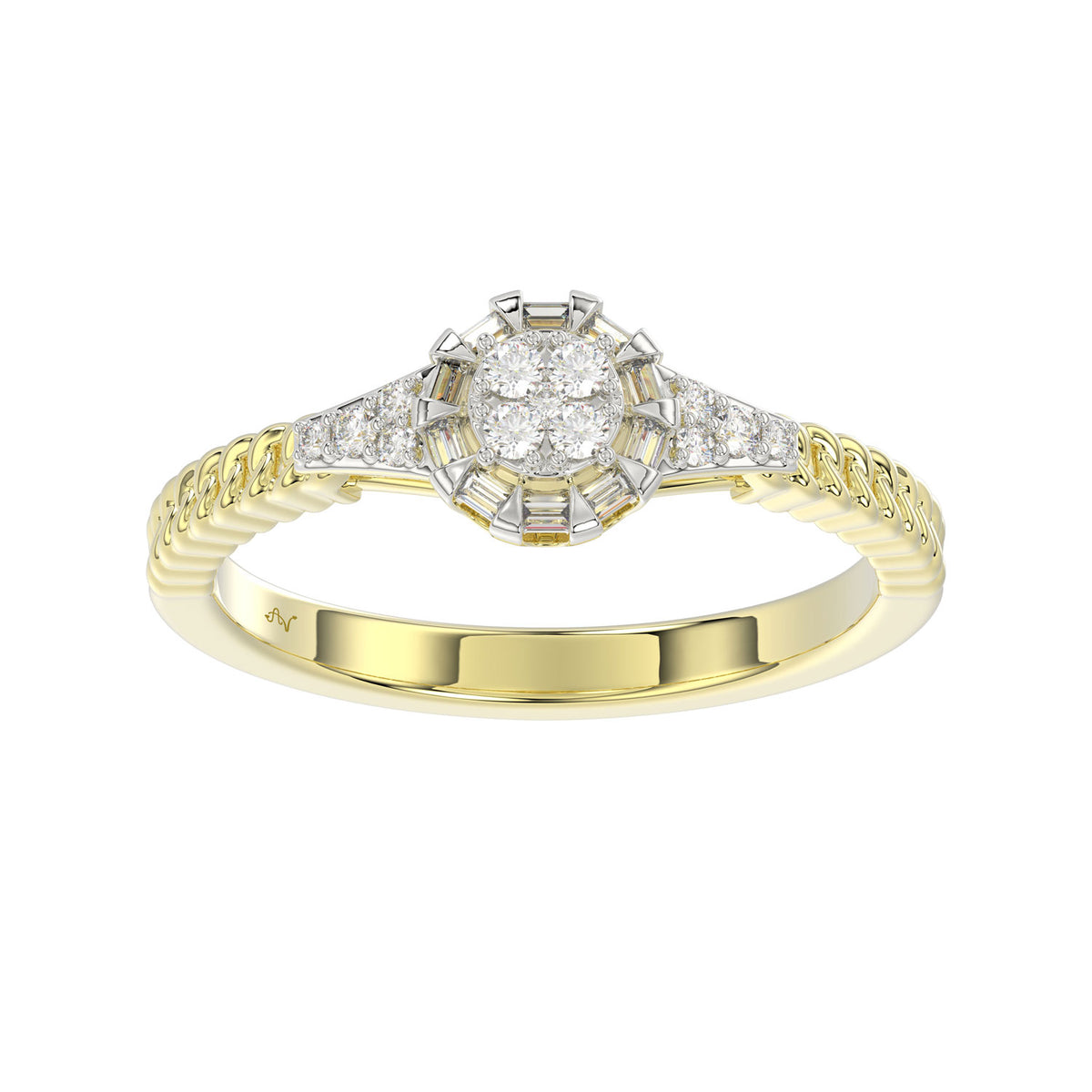 LADIES RING 0.15CT ROUND/BAGUETTE DIAMOND 14K YELLOW GOLD