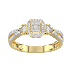 Elegant 10K Yellow Gold Ladies Diamond Ring Featuring Modern Octagon Shape With Baguette And Round Diamond 0.20 Ct Perfect Gift For Her.