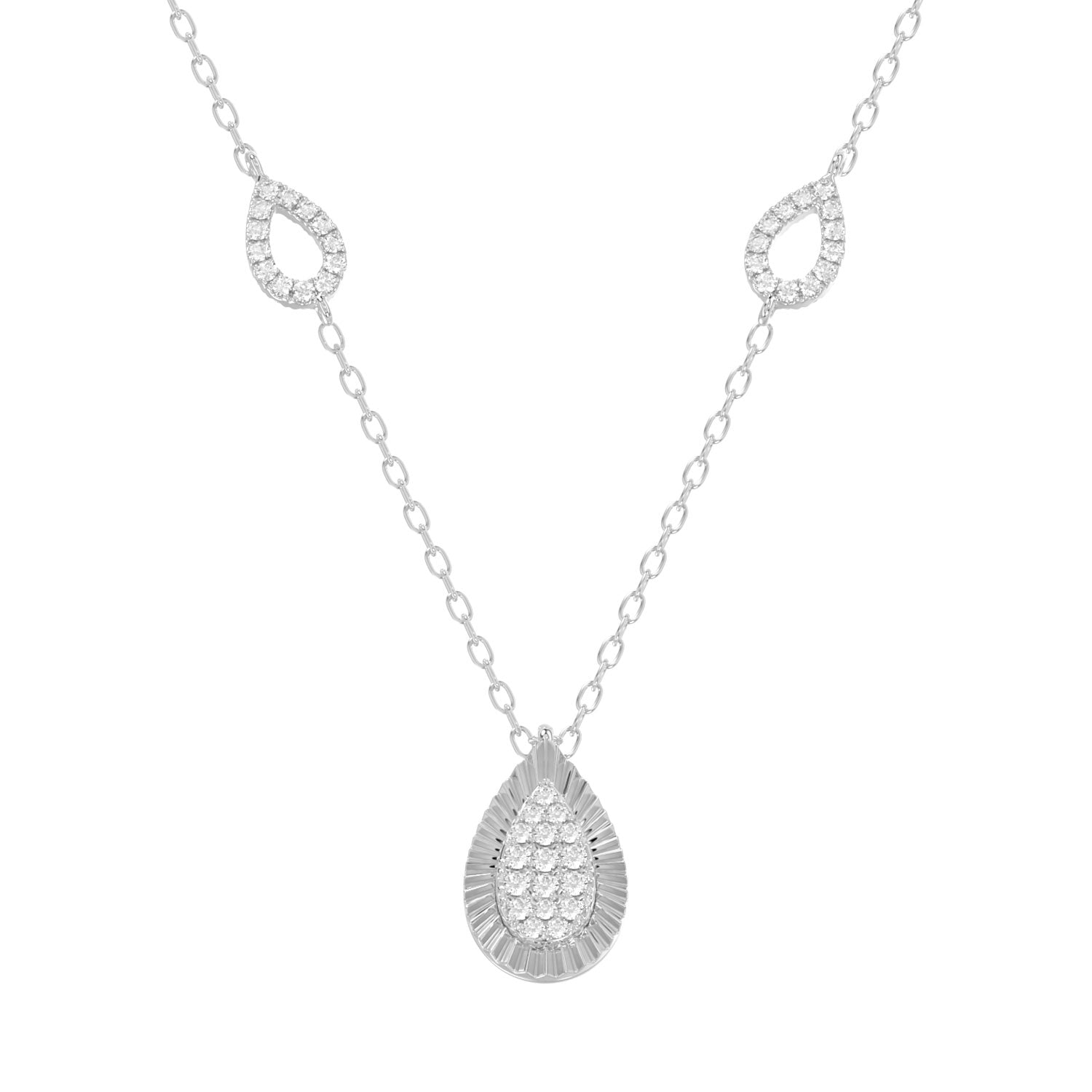 LADIES NECKLACE 0.25CT ROUND DIAMOND 10K WHITE GOLD