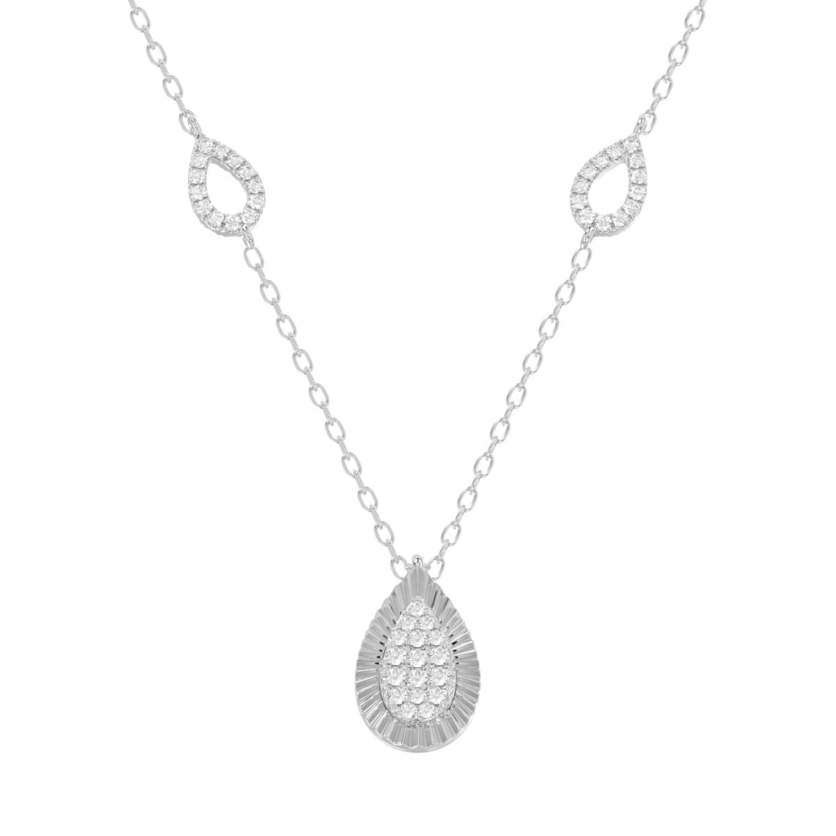 LADIES NECKLACE 0.25CT ROUND DIAMOND 10K WHITE GOLD