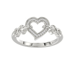 Ladies Sterling Silver 0.05Ct Round Diamond Heart Design Fashion Ring Stylish Ladies Jewelry Ring