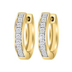 LADIES HOOP EARRINGS 0.15CT ROUND DIAMOND 10K YELLOW GOLD