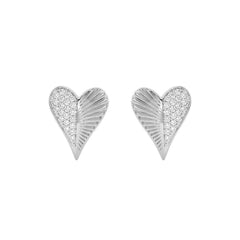 Sterling Silver Heart Shaped Diamond Stud Earrings For Women 0.13 Ct Round Cut Elegant Ladies Earrings