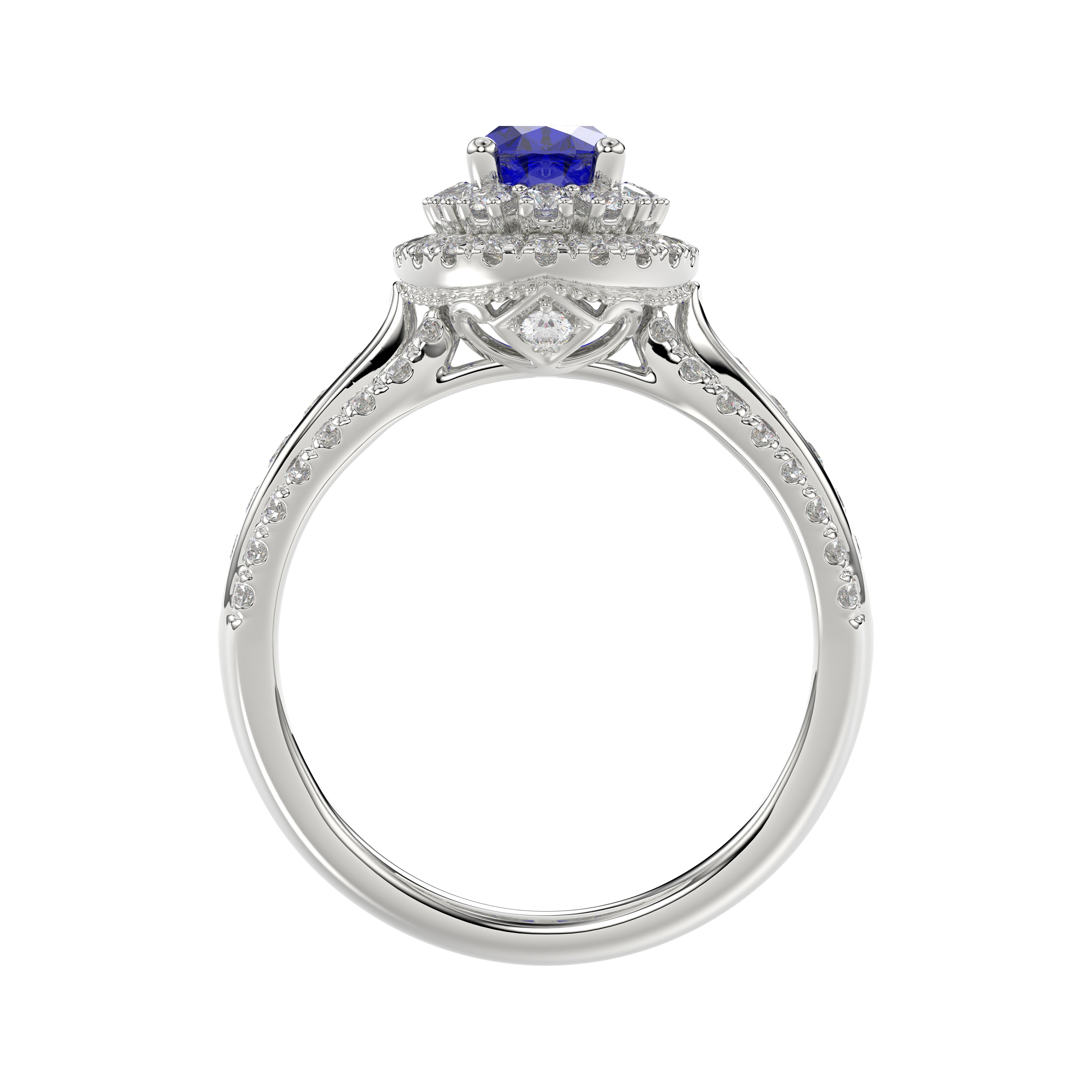 LADIES RING 1.65CT ROUND/BLUE SAPPHIRE OVAL DIAMOND 14K WHITE GOLD (CENTER STONE 0.94CT BLUE SAPPHIRE OVAL DIAMOND)