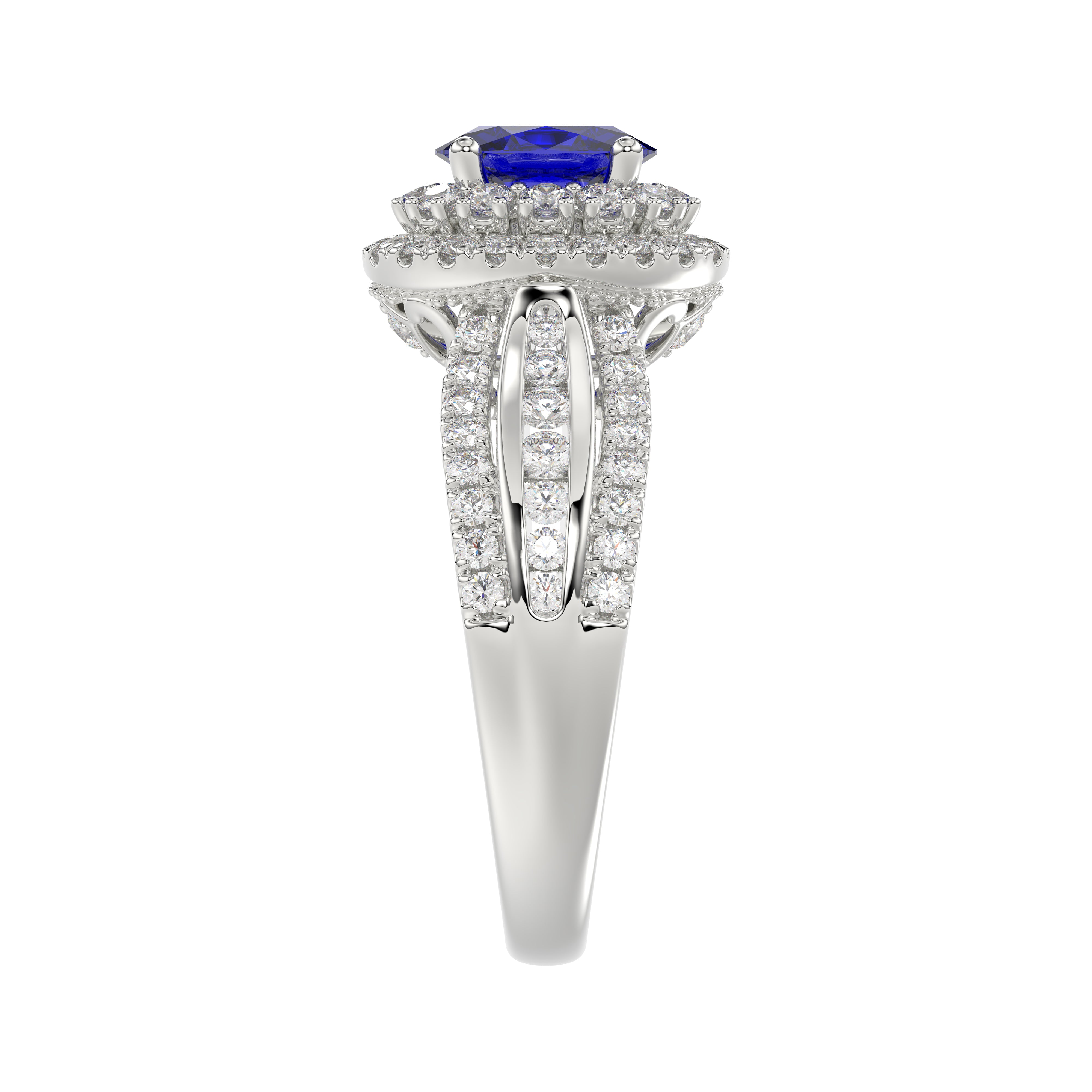 LADIES RING 1.65CT ROUND/BLUE SAPPHIRE OVAL DIAMOND 14K WHITE GOLD (CENTER STONE 0.94CT BLUE SAPPHIRE OVAL DIAMOND)