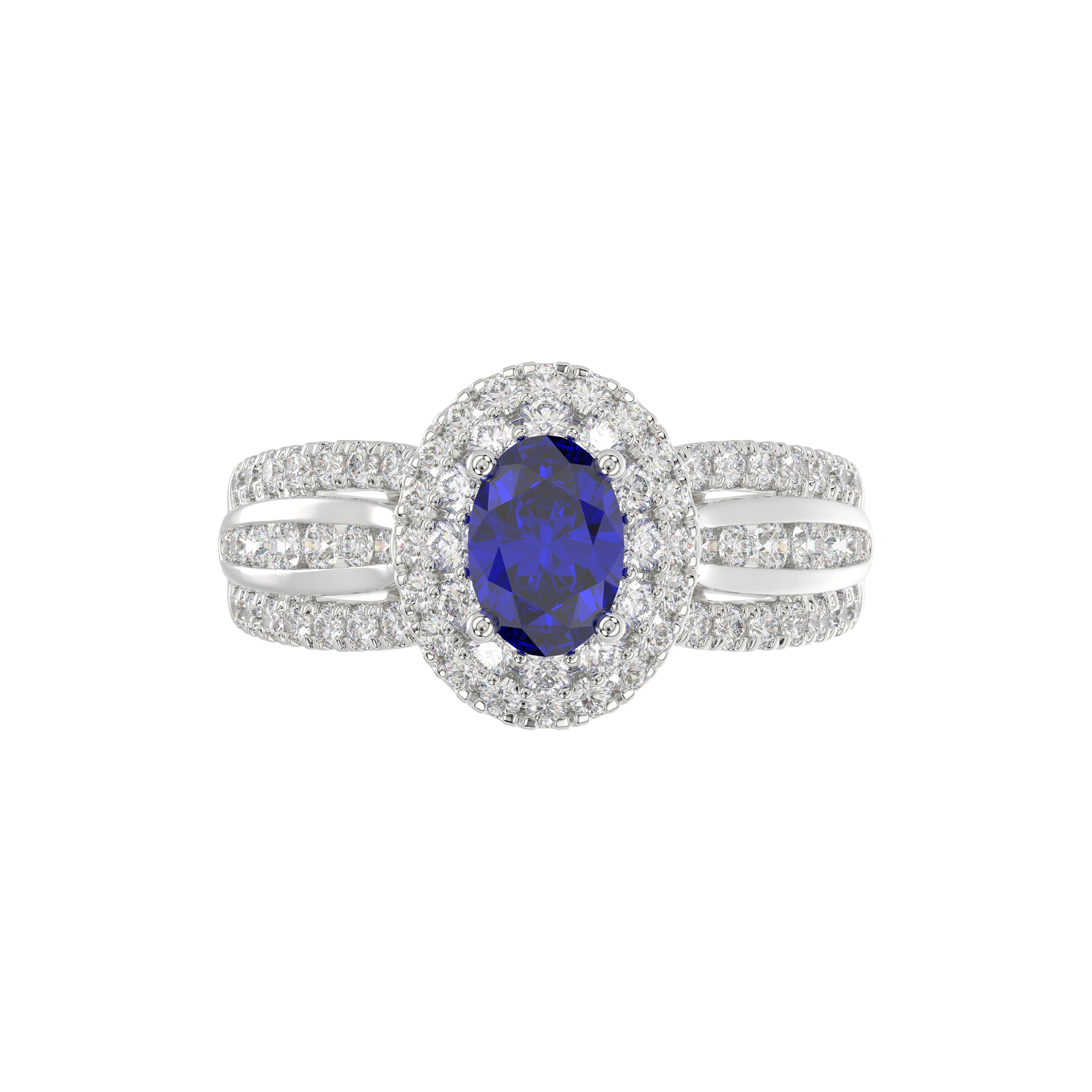 LADIES RING 1.65CT ROUND/BLUE SAPPHIRE OVAL DIAMOND 14K WHITE GOLD (CENTER STONE 0.94CT BLUE SAPPHIRE OVAL DIAMOND)