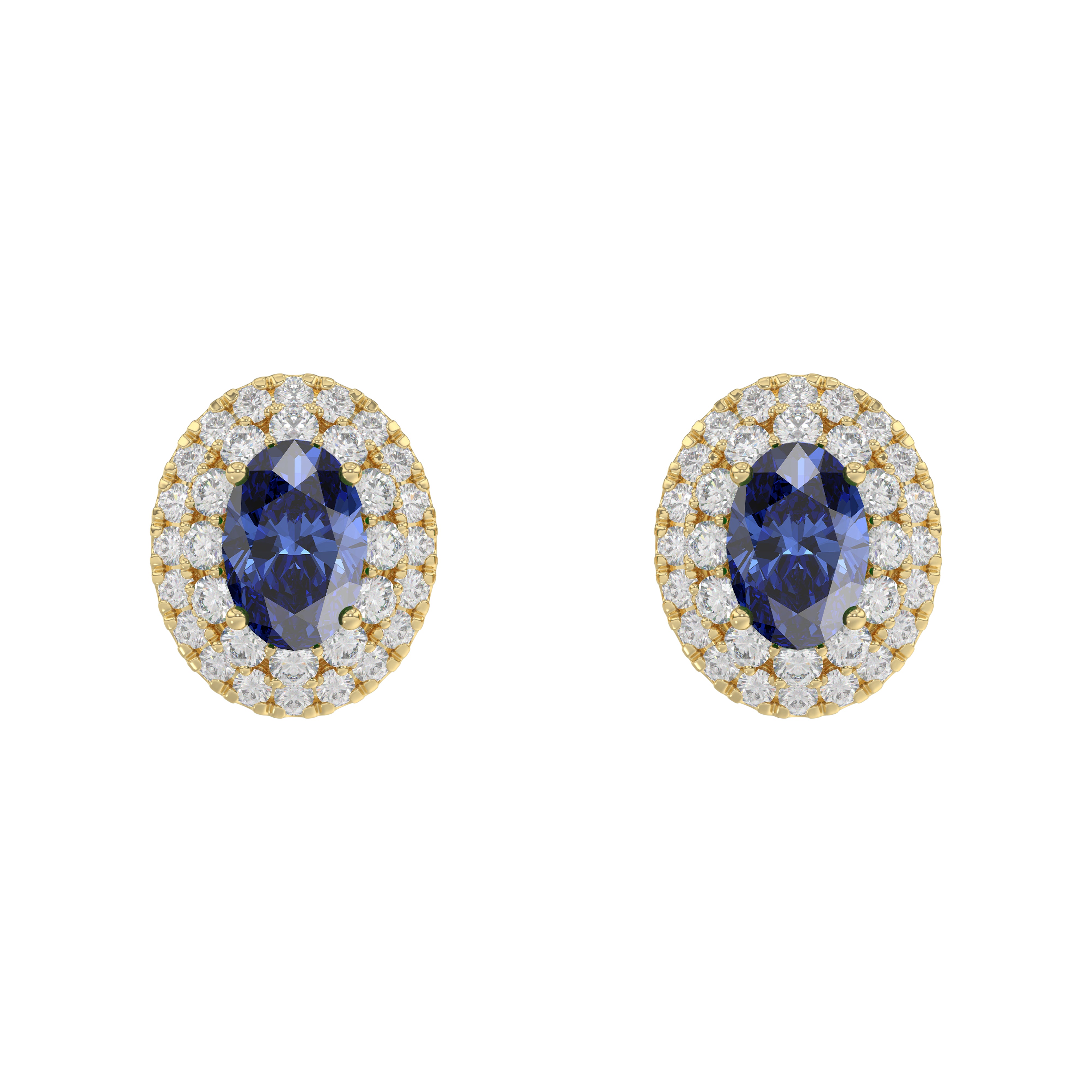 Luxury 14K Yellow Gold Earrings With Oval Sapphire And Round Diamond Accents. A Classic And Elegant 1.88Ct Fine Jewelry Design For Her.