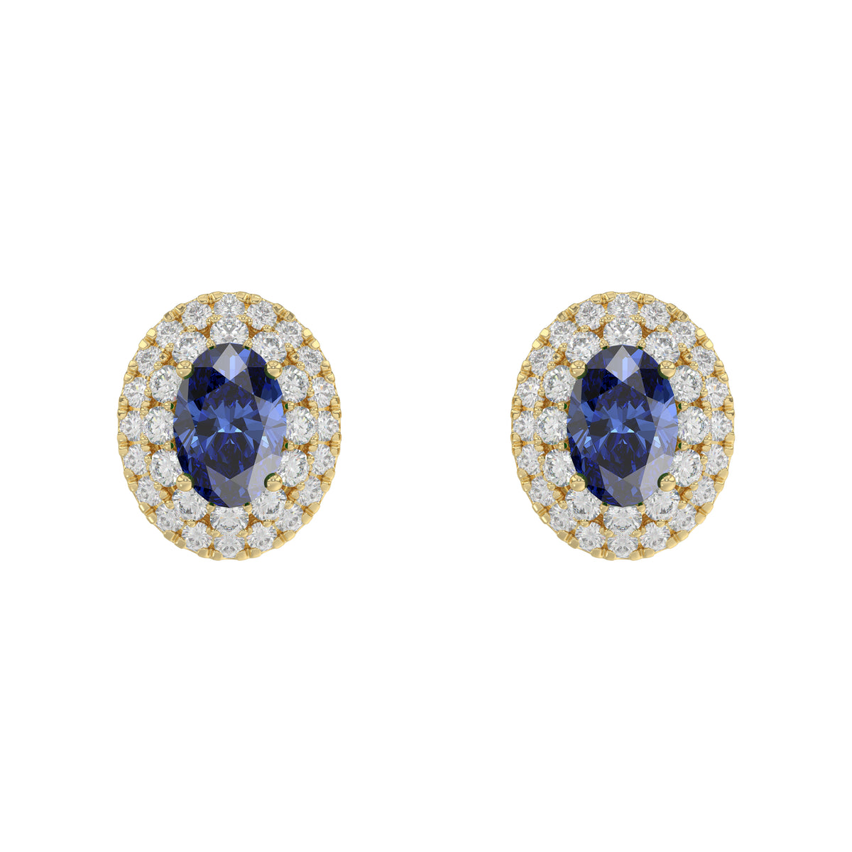 Luxury 14K Yellow Gold Earrings With Oval Sapphire And Round Diamond Accents. A Classic And Elegant 1.88Ct Fine Jewelry Design For Her.