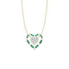 LADIES PENDANT 0.35CT ROUND/GREEN EMERALD BAGUETTE DIAMOND 14K YELLOW GOLD