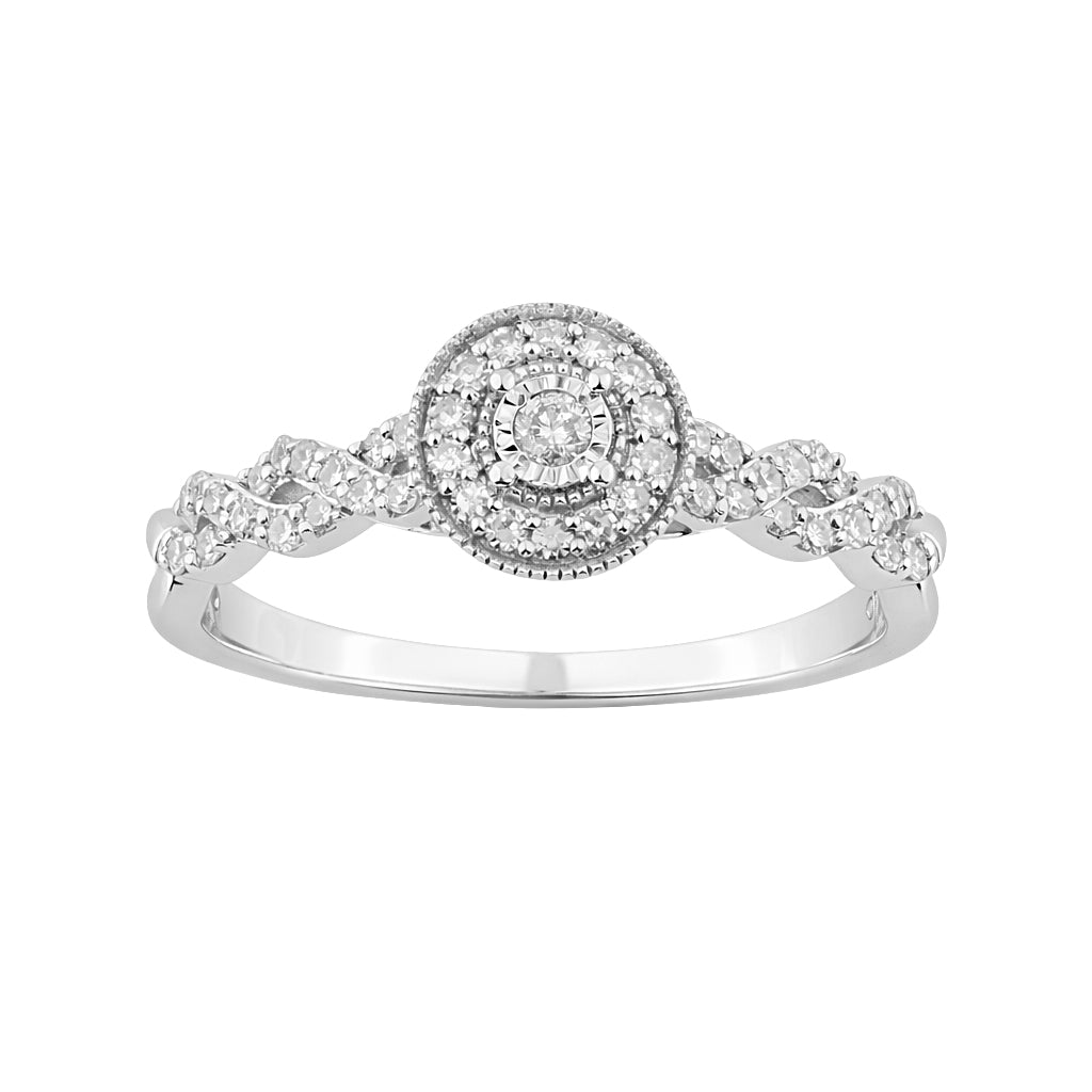 Sterling Silver Ladies 0.25CT Round Diamond Halo Ring Elegant Fashion Engagement Jewelry