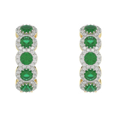 14K Yellow Gold 3.62Ct Emerald And Round Diamond Hoop Earrings For Women. A Refined Luxury Jewelry Design Perfect For Gifting Or Special Events.