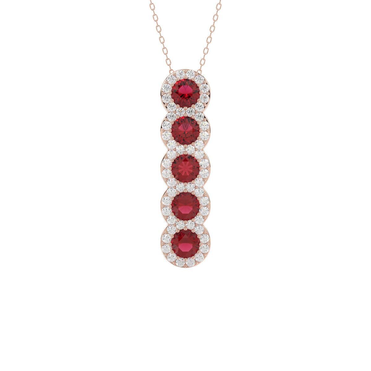 LADIES PENDANT 1.80CT ROUND/RUBY ROUND DIAMOND 14K ROSE GOLD (ROUND RUBY 1.40CT)
