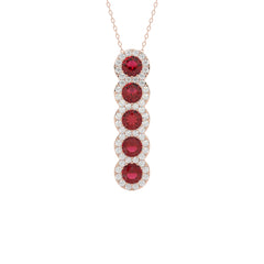 LADIES PENDANT 1.80CT ROUND/RUBY ROUND DIAMOND 14K ROSE GOLD (ROUND RUBY 1.40CT)
