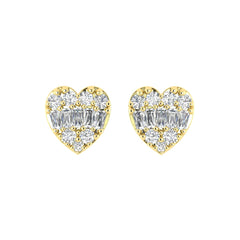 0.25CT Diamond Heart Shape Earrings In 10K Yellow Gold Round & Baguette Diamond Fashion Earrings For Women