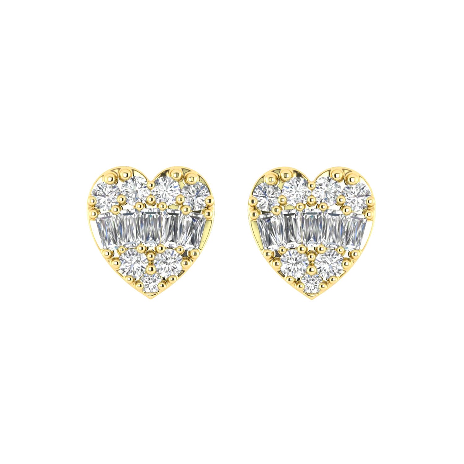 LADIES EARRINGS 0.25CT ROUND/BAGUETTE DIAMOND 14K YELLOW GOLD