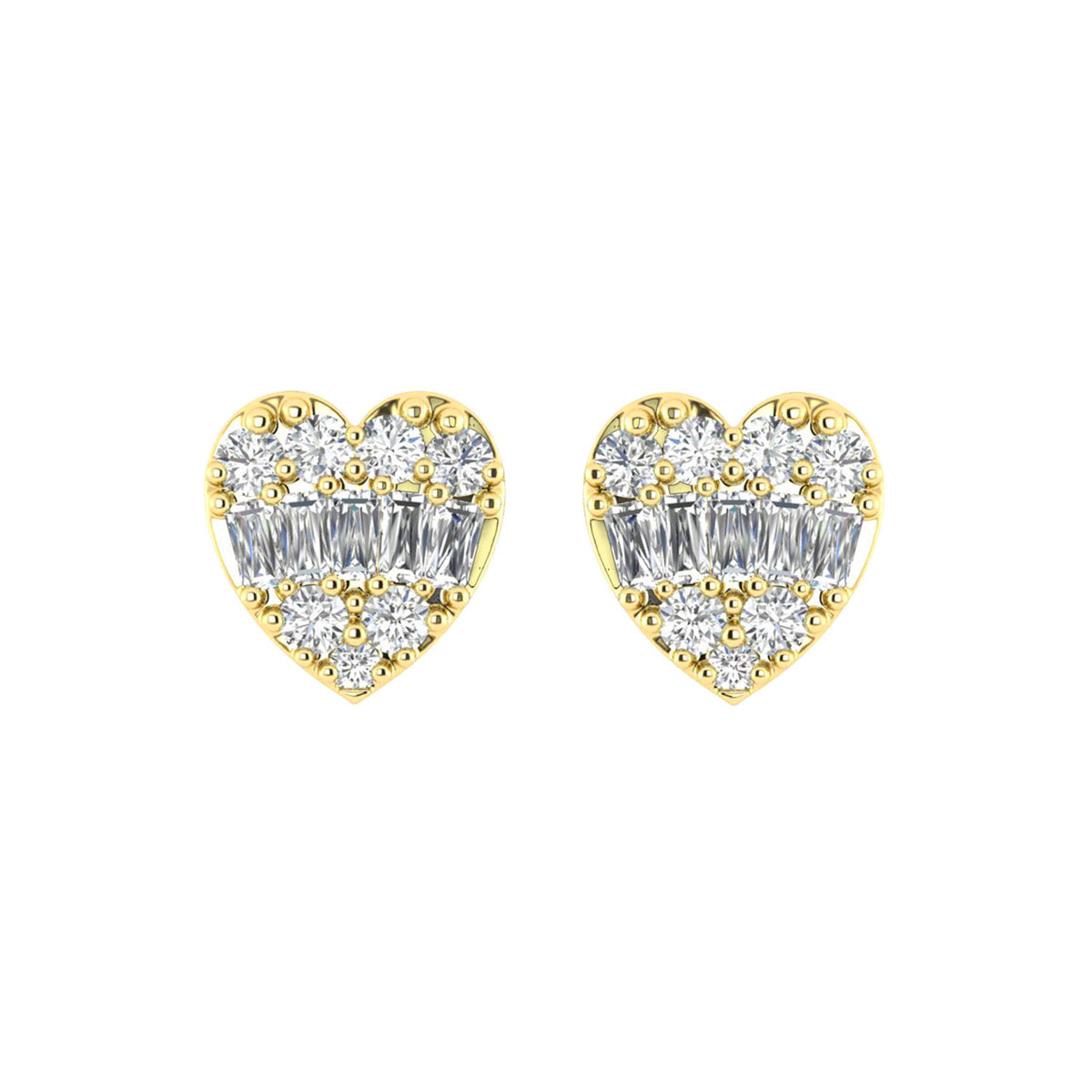 LADIES EARRINGS 0.25CT ROUND/BAGUETTE DIAMOND 14K YELLOW GOLD
