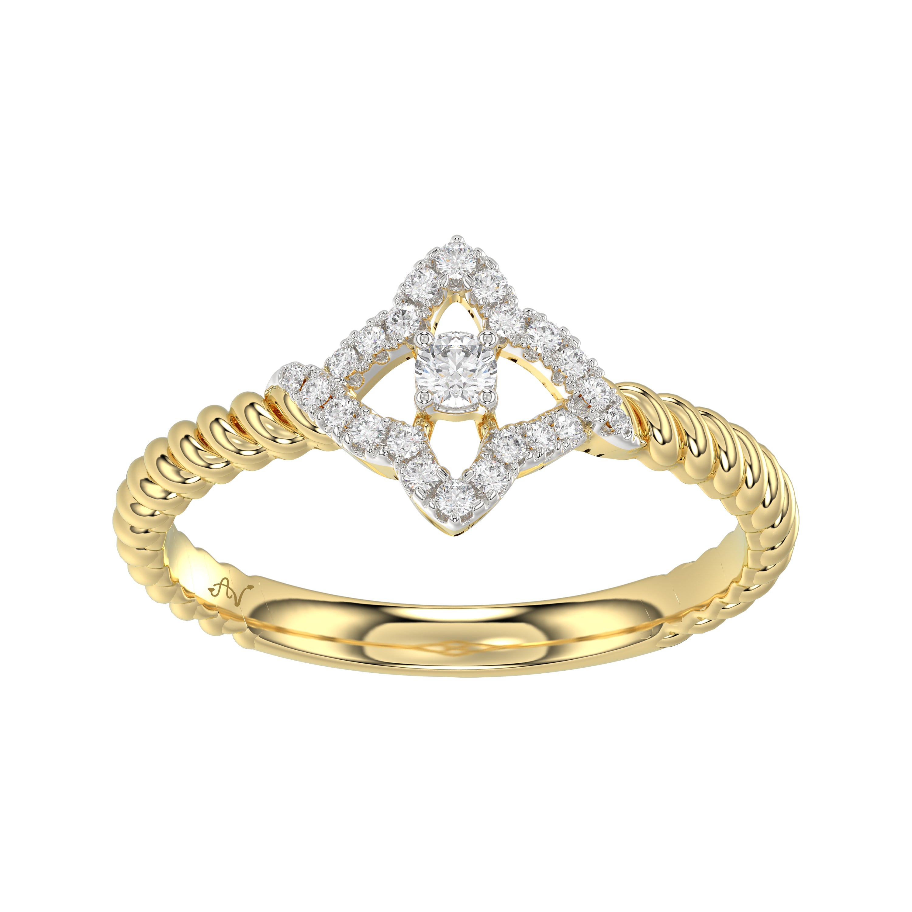 10K Yellow Gold Ladies Diamond Ring Featuring 0.15 Ct Round Diamonds. Stylish Fine Jewelry Piece Perfect For Daily Wear And Gifting.
