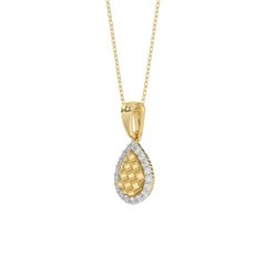 Elegant 10K Yellow Gold Ladies Teardrop Nugget Pendant Featuring A Cluster Of 0.20 Ct Round Diamonds. Includes Chain