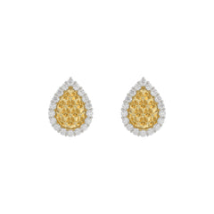 10K Yellow Gold 0.20Ct Ladies Halo Earrings With Nugget Design And Round Diamond Sparkle. A Modern Fine Jewelry Piece Ideal For Gifting Or Daily Wear.
