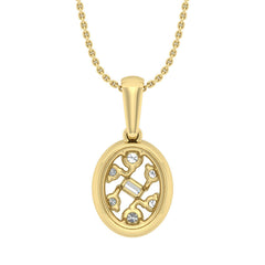 LADIES PENDANT WITH CHAIN 0.20CT ROUND/BAGUETTE DIAMOND 10K YELLOW GOLD