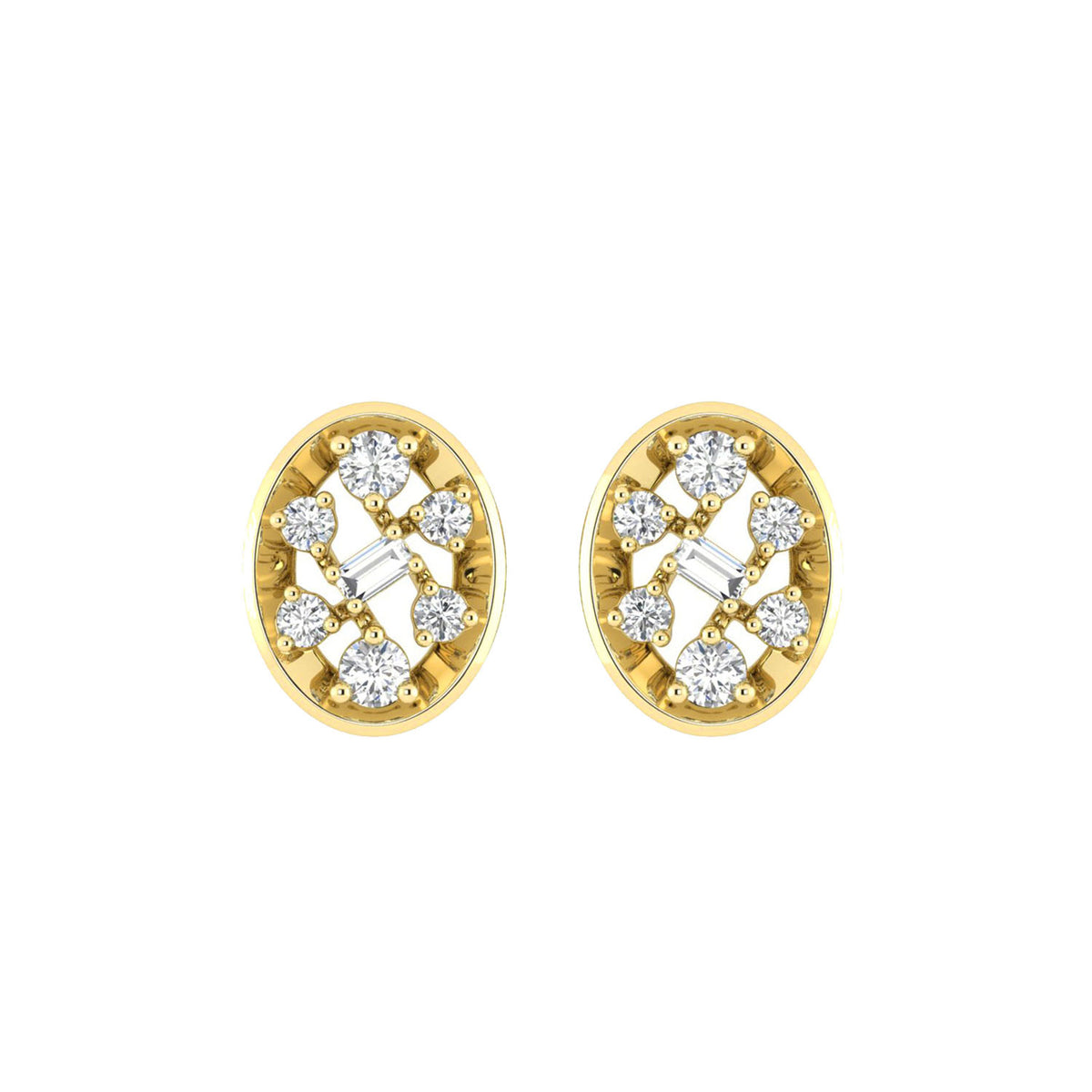 LADIES EARRINGS 0.20CT ROUND/BAGUETTE DIAMOND 10K YELLOW GOLD