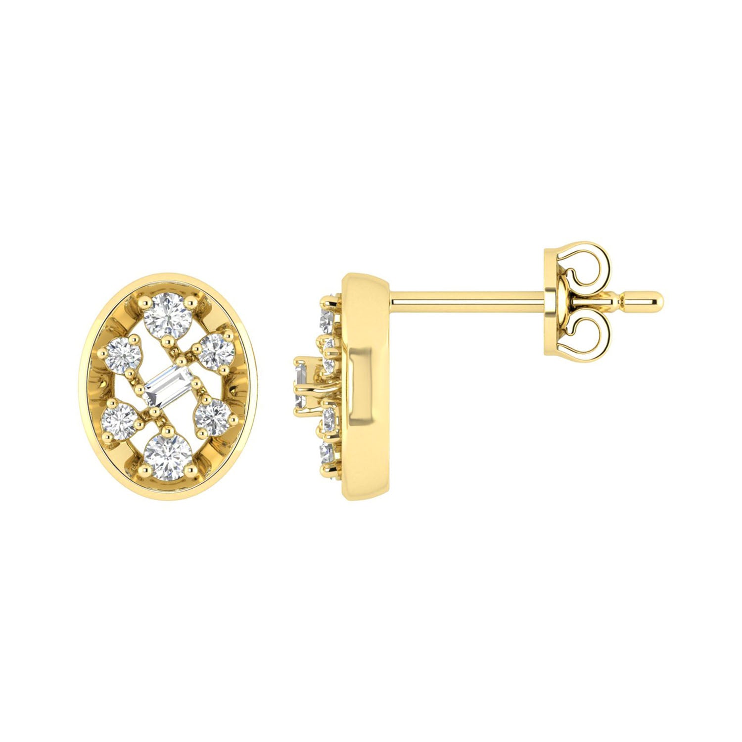 LADIES EARRINGS 0.20CT ROUND/BAGUETTE DIAMOND 10K YELLOW GOLD