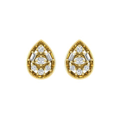 LADIES EARRINGS 0.20CT ROUND/BAGUETTE DIAMOND 10K YELLOW GOLD