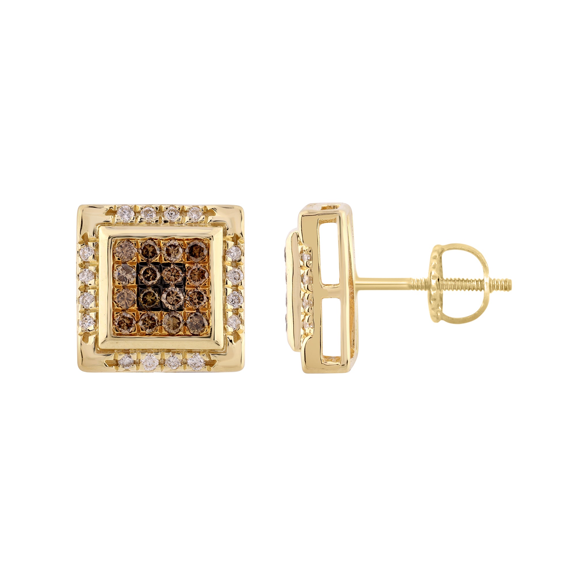 Dark Brown & Round Diamond Earrings 0.50CT 10K Yellow Gold Ladies Fashion Earrings