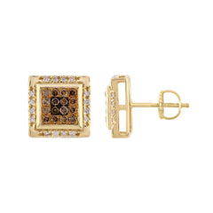 Dark Brown & Round Diamond Earrings 0.50CT 10K Yellow Gold Ladies Fashion Earrings