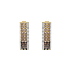 LADIES HOOPS EARRING 1.50CT ROUND/ROUND DARK BROWN DIAMOND 14K YELLOW GOLD