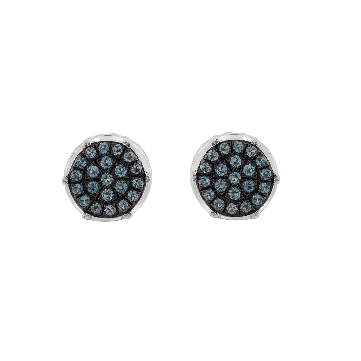 Elegant 0.16Ct Round & Blue Diamond Men’S Earring In Sterling Silver Cluster Design Statement Stud