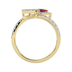 LADIES RING 0.62CT ROUND/RUBY PEAR DIAMOND 14K YELLOW GOLD (CENTER STONE 0.62CT RUBY PEAR DIAMOND)