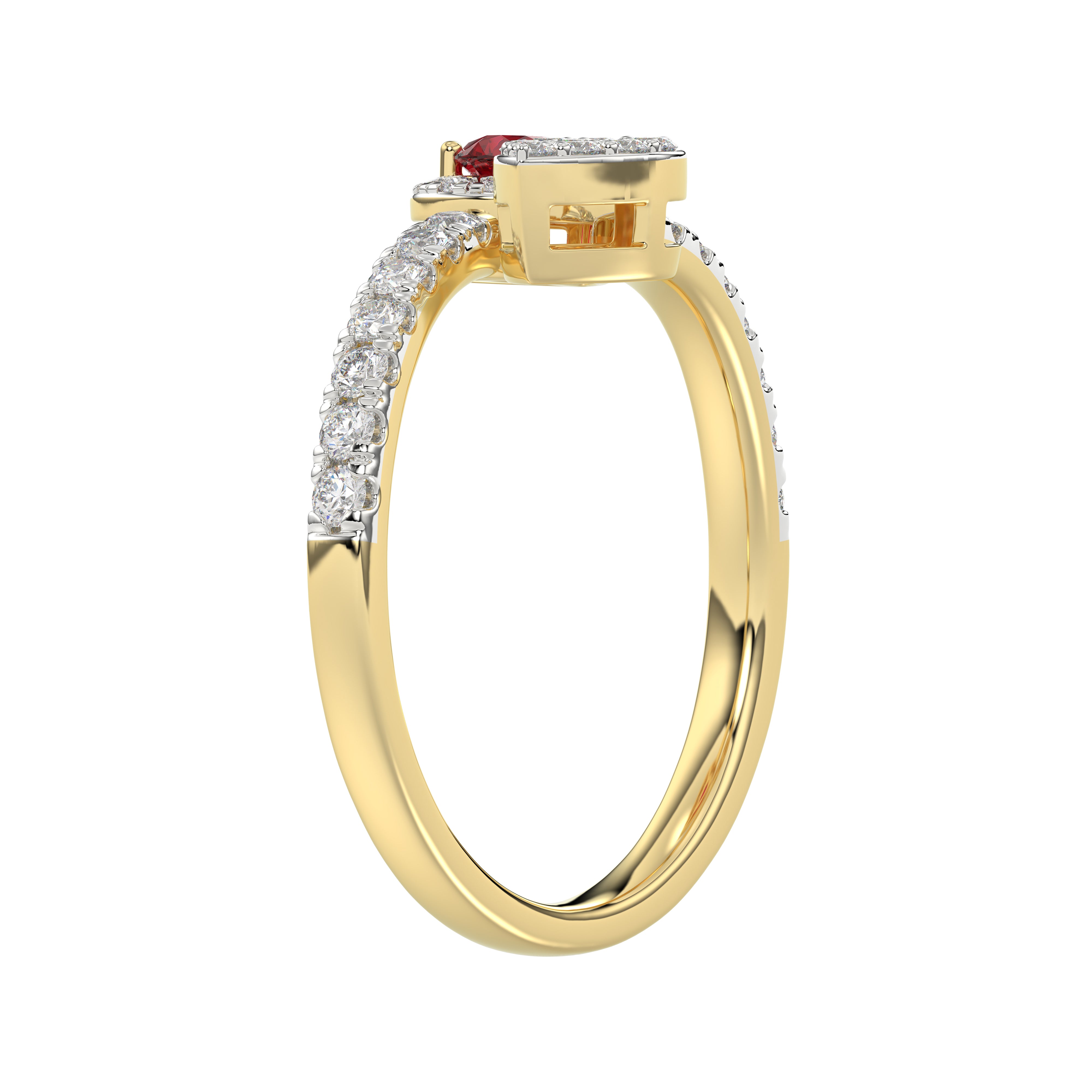 LADIES RING 0.62CT ROUND/RUBY PEAR DIAMOND 14K YELLOW GOLD (CENTER STONE 0.62CT RUBY PEAR DIAMOND)