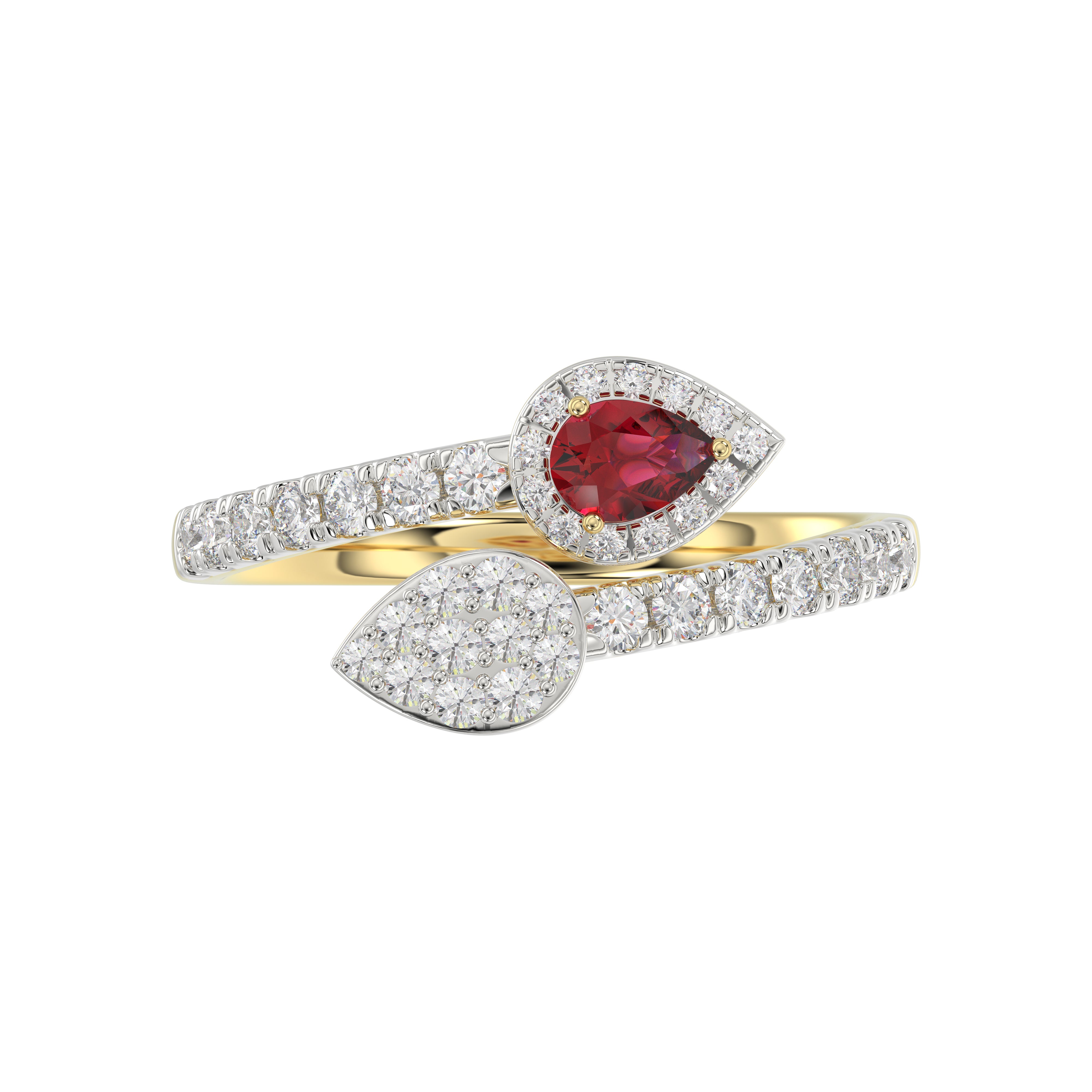LADIES RING 0.62CT ROUND/RUBY PEAR DIAMOND 14K YELLOW GOLD (CENTER STONE 0.62CT RUBY PEAR DIAMOND)