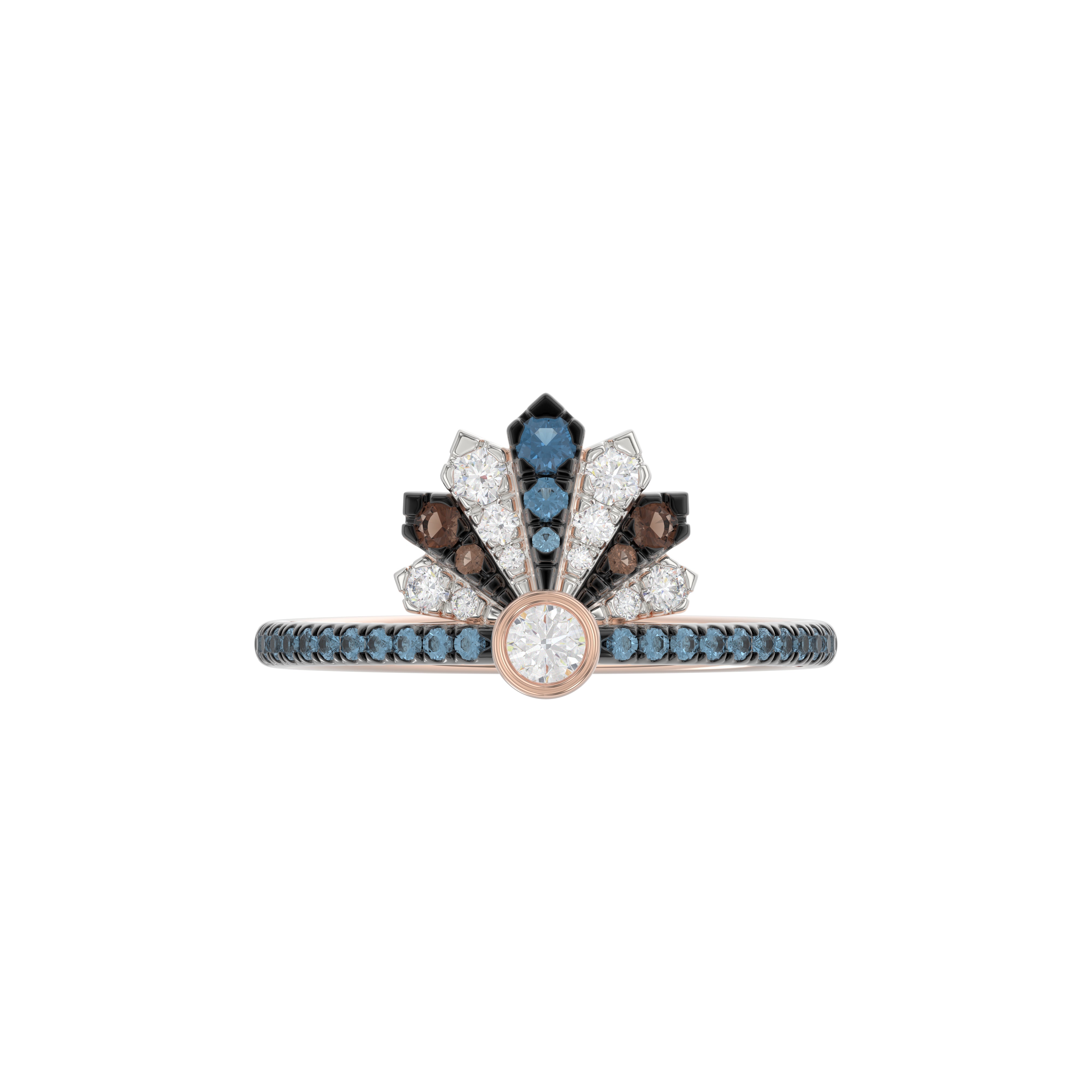 LADIES RING 0.50CT ROUND/ROUND BLUE/DARK BROWN DIAMOND 14K ROSE GOLD