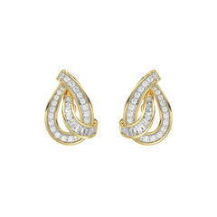 LADIES EARRING 0.20CT ROUND/BAGUETTE DIAMOND 10K YELLOW GOLD