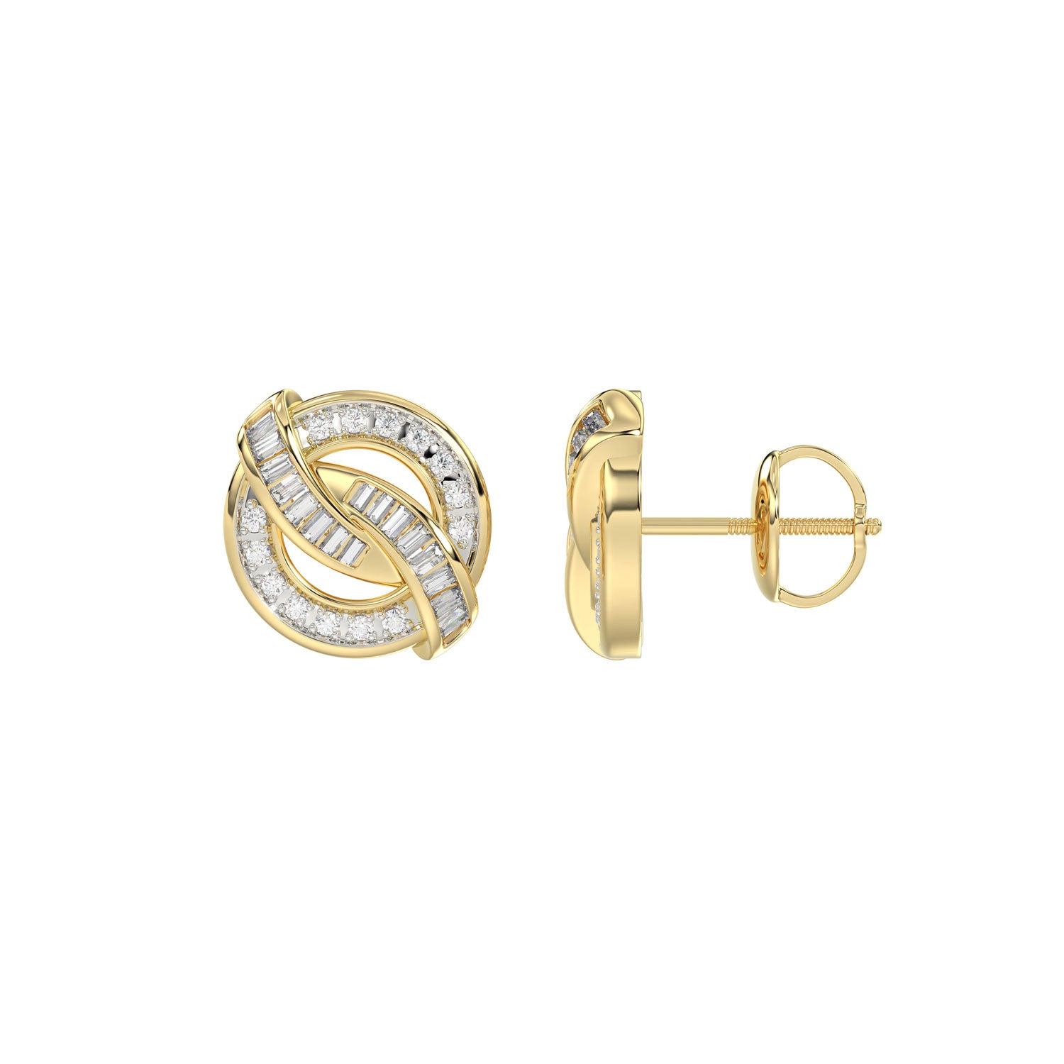 LADIES EARRING 0.20CT ROUND/BAGUETTE DIAMOND 10K YELLOW GOLD