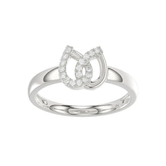 Ladies Lucky Horseshoe Fashion Ring 0.10Ct Round Diamond Sterling Silver White – Double Horseshoe Fashion Jewelry