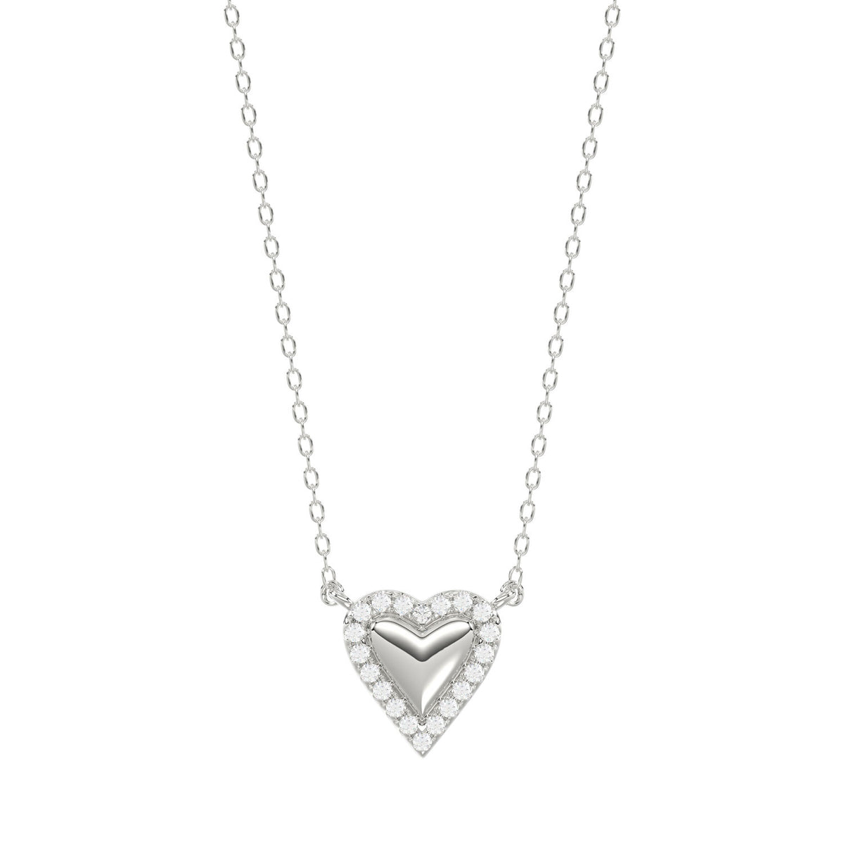 Round Diamond Heart Necklace, 0.10Ct Sterling Silver  Love Necklace, Minimal Heart Charm Pendant For Your Loved One, Girlfriend Gift