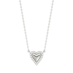 Round Diamond Heart Necklace, 0.10Ct Sterling Silver  Love Necklace, Minimal Heart Charm Pendant For Your Loved One, Girlfriend Gift