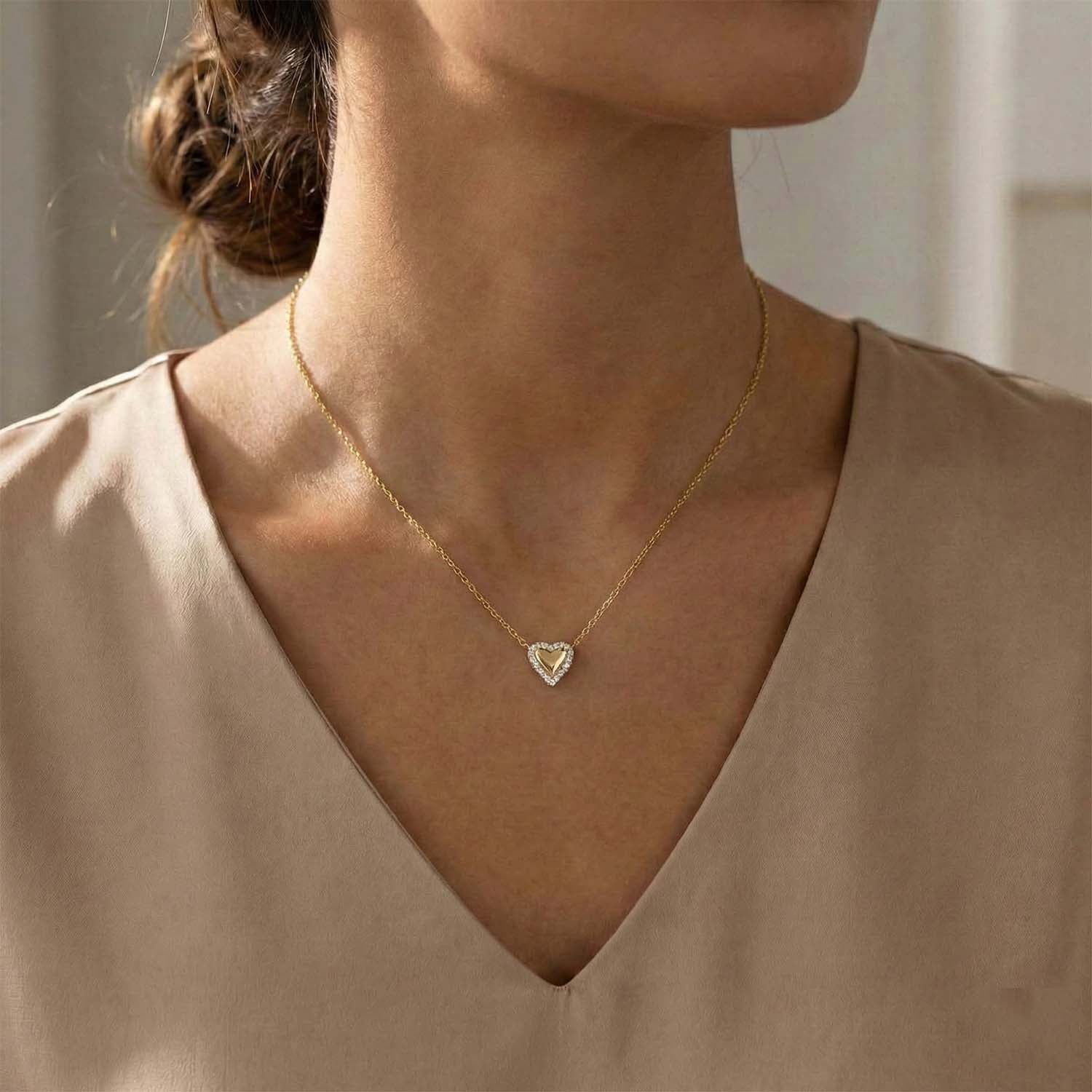 LADIES NECKLACE 0.10CT ROUND DIAMOND 10K YELLOW GOLD