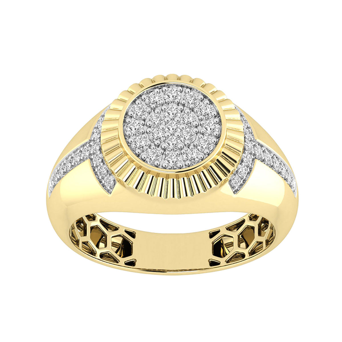 Men’S 10K Yellow Gold Diamond Ring – 0.50Ct Round Cluster Diamond, Stylish Men’S Wedding & Fashion Ring