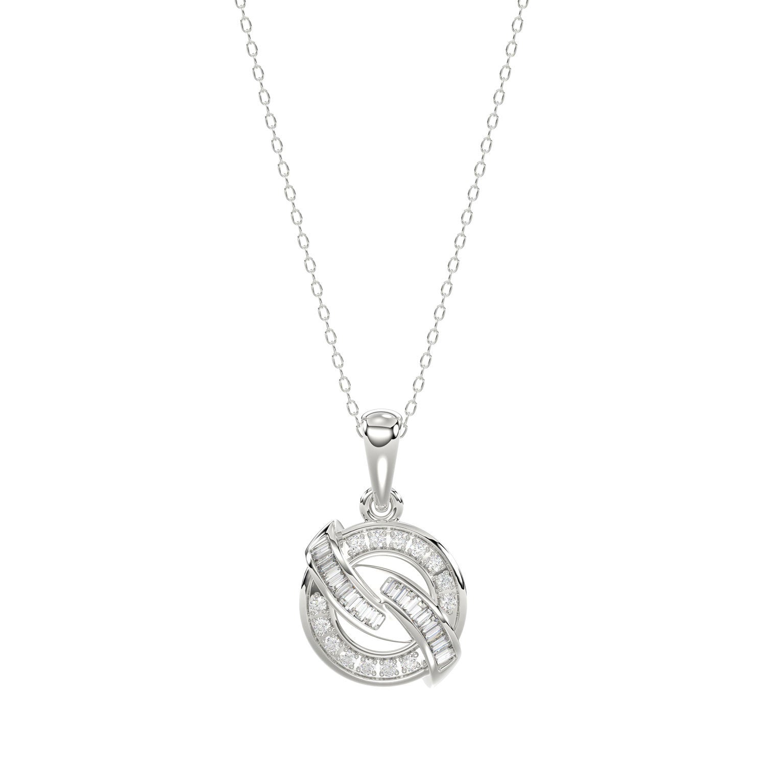 Elegant 0.15Ct Round & Baguette Diamond Pendant In Sterling Silver Ladies Fine Jewelry With Chain