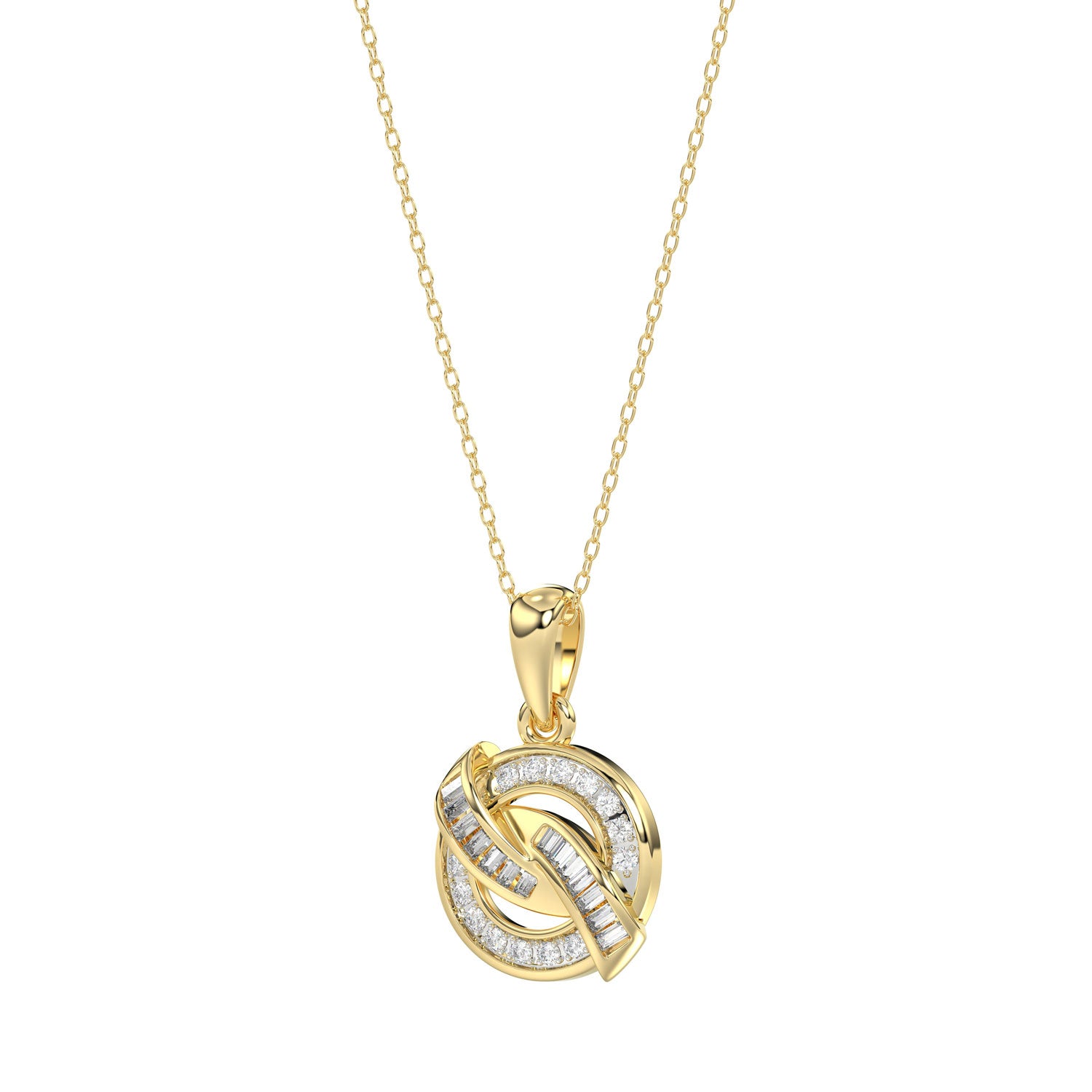 LADIES PENDANT 0.15CT ROUND/BAGUETTE DIAMOND 10K YELLOW GOLD