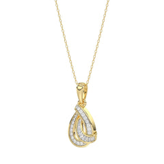 LADIES PENDANT 0.15CT ROUND/BAGUETTE DIAMOND 10K YELLOW GOLD