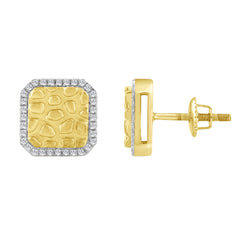 10K Yellow Gold 0.16CT Round Diamond Nugget Square Halo Stud Earrings Women�S Diamond Fashion Earrings