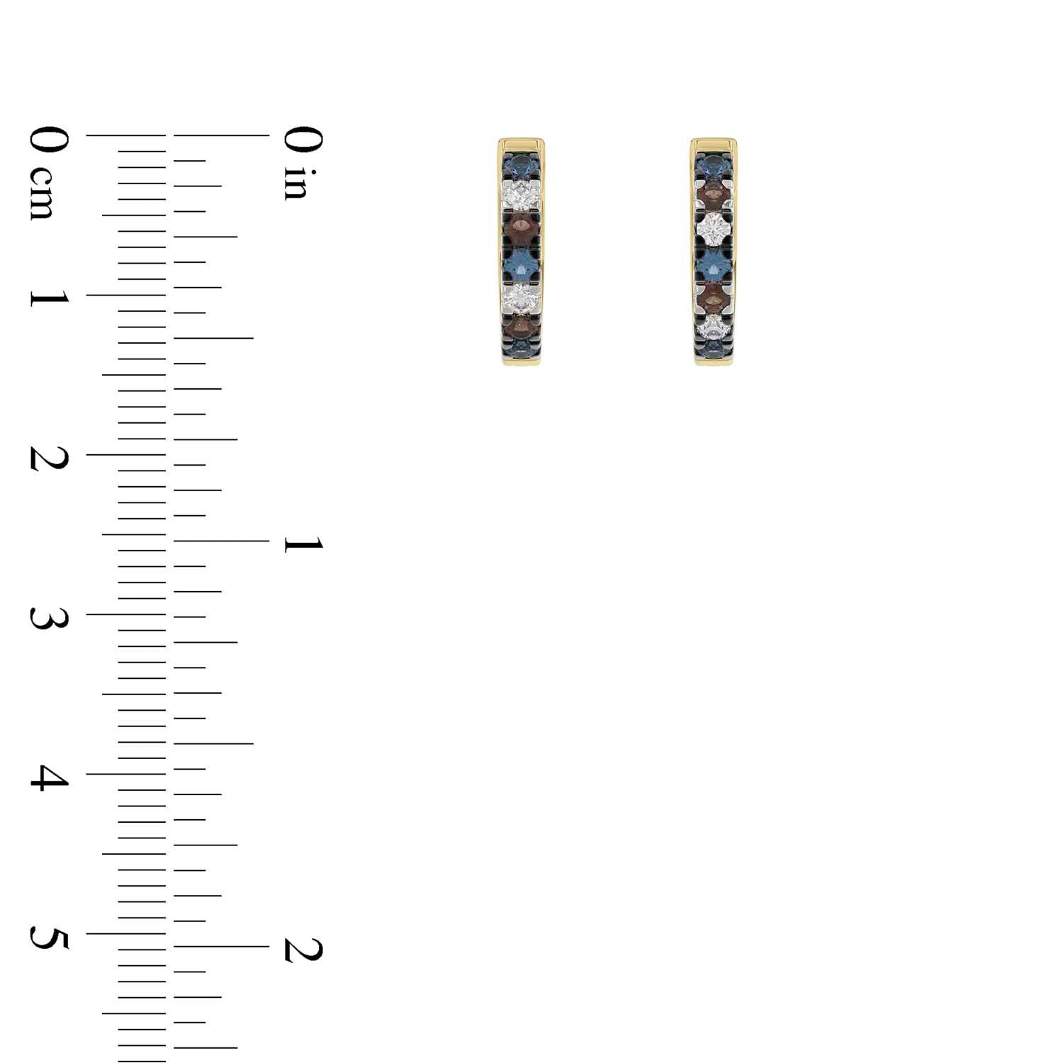 14K Yellow Gold 0.50CT Multi-Color Diamond Huggie Hoop Earrings Round Cut Blue, White Round &Dark  Brown Diamonds