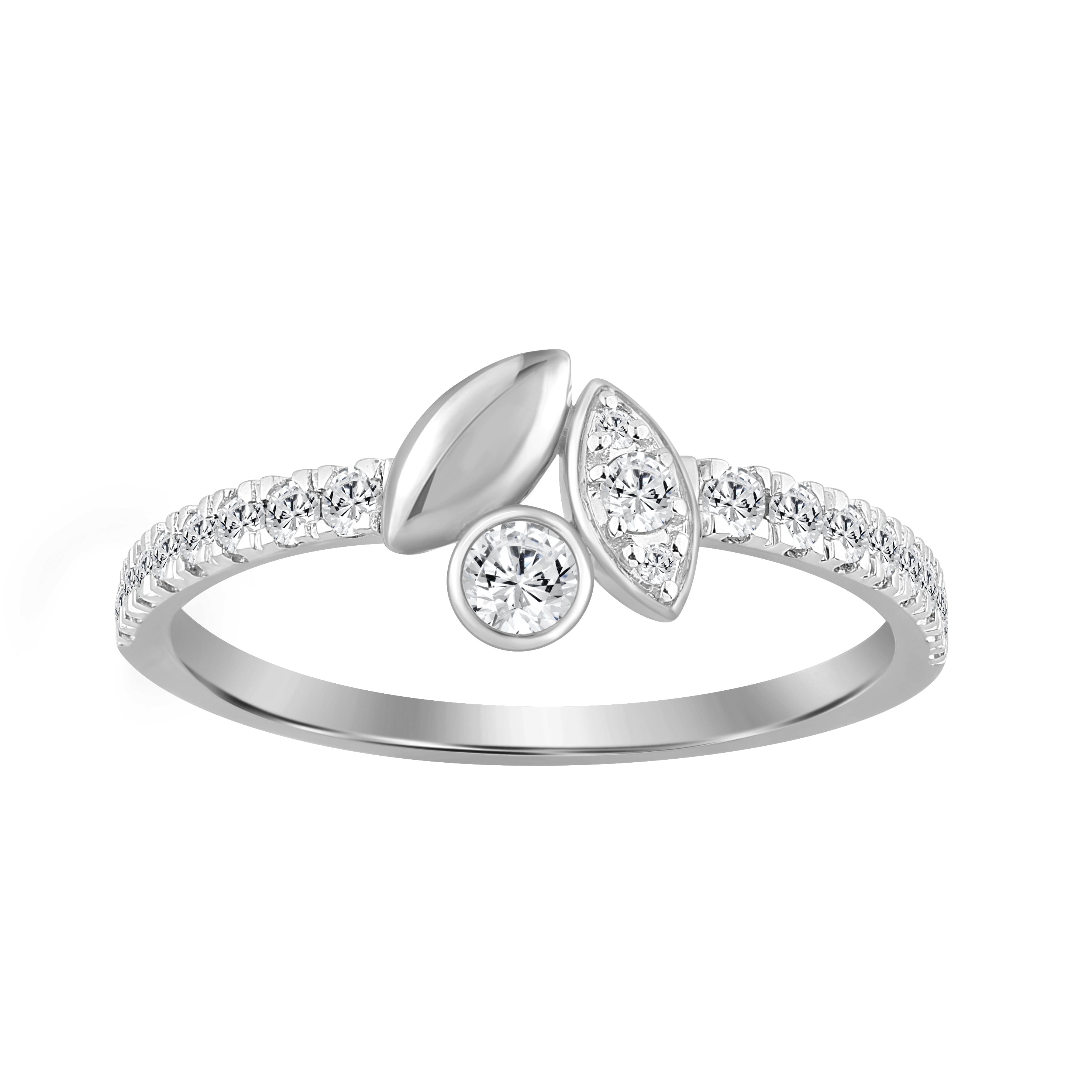 Elegance Ladies Round Diamond Cluster Fashion Ring In 10K White Gold – Marquise Design