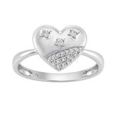 Sterling Silver Ladies Fashion Ring With 0.10Ct Round Diamond Heart Design