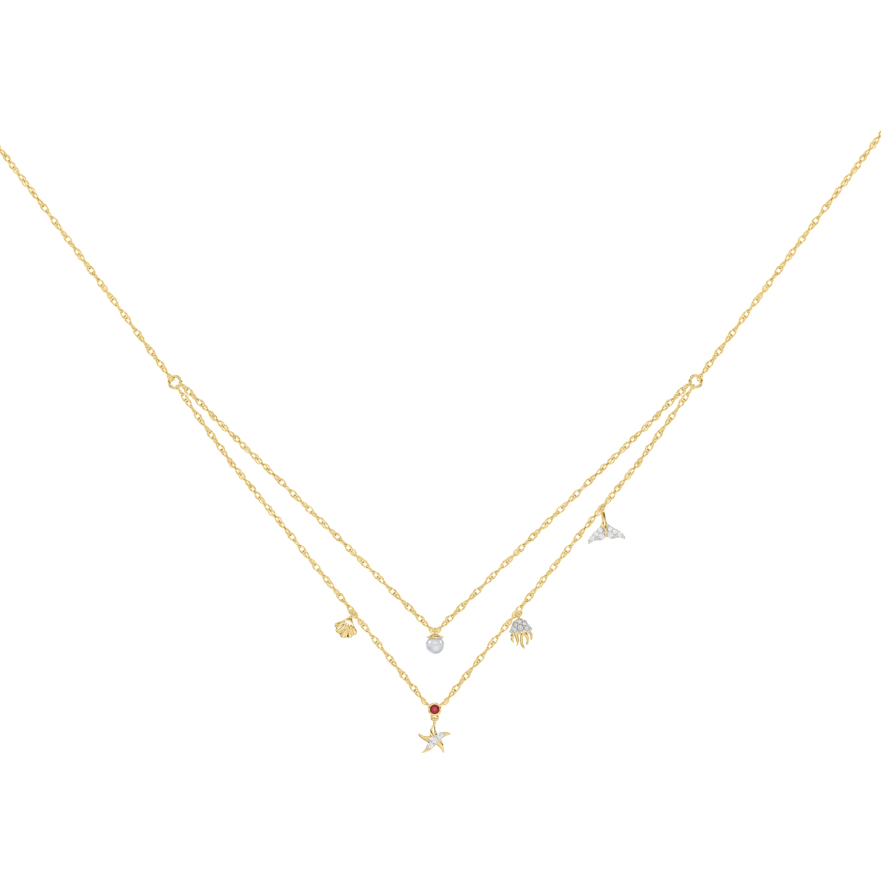 10K Yellow Gold Ladies 0.16CT Round Diamond Pearl Necklace Elegant Diamond & Pearl Jewelry